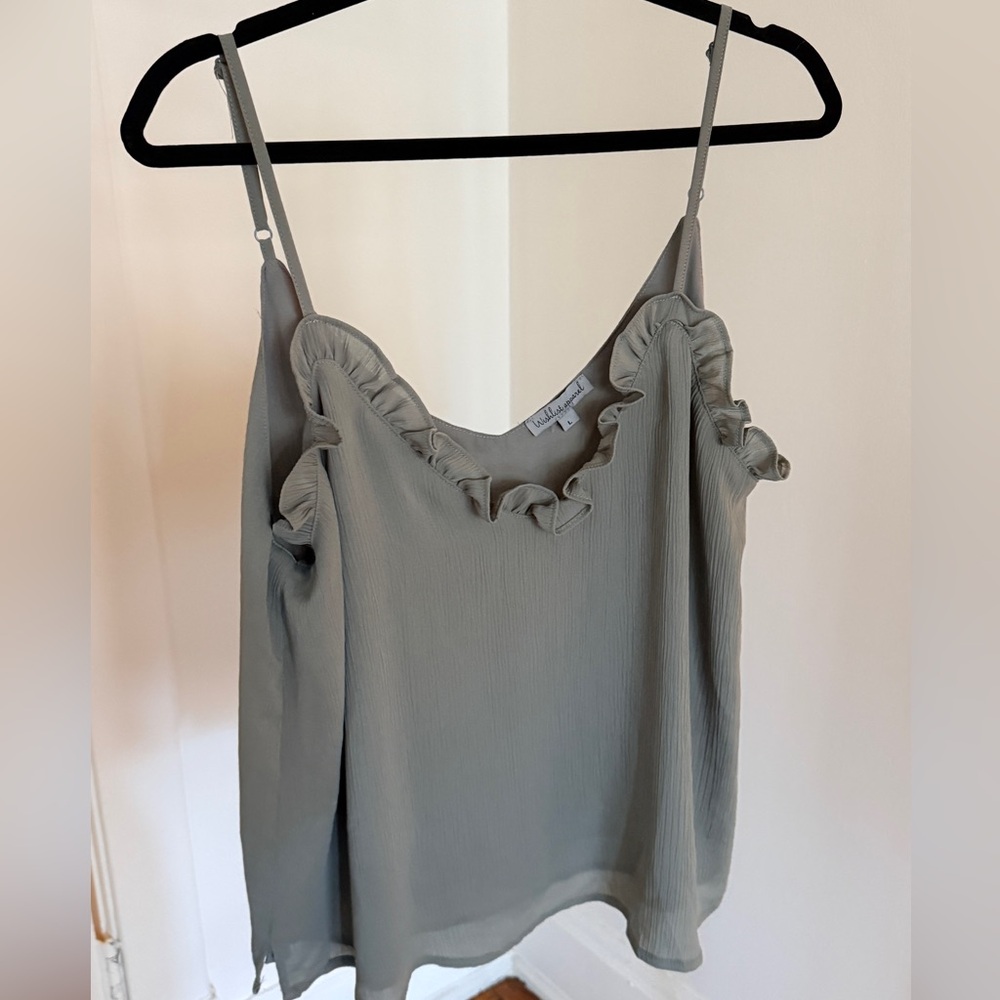 Sage Green Ruffle V-Neck Spaghetti Strap Camisole - Picture 2 of 5